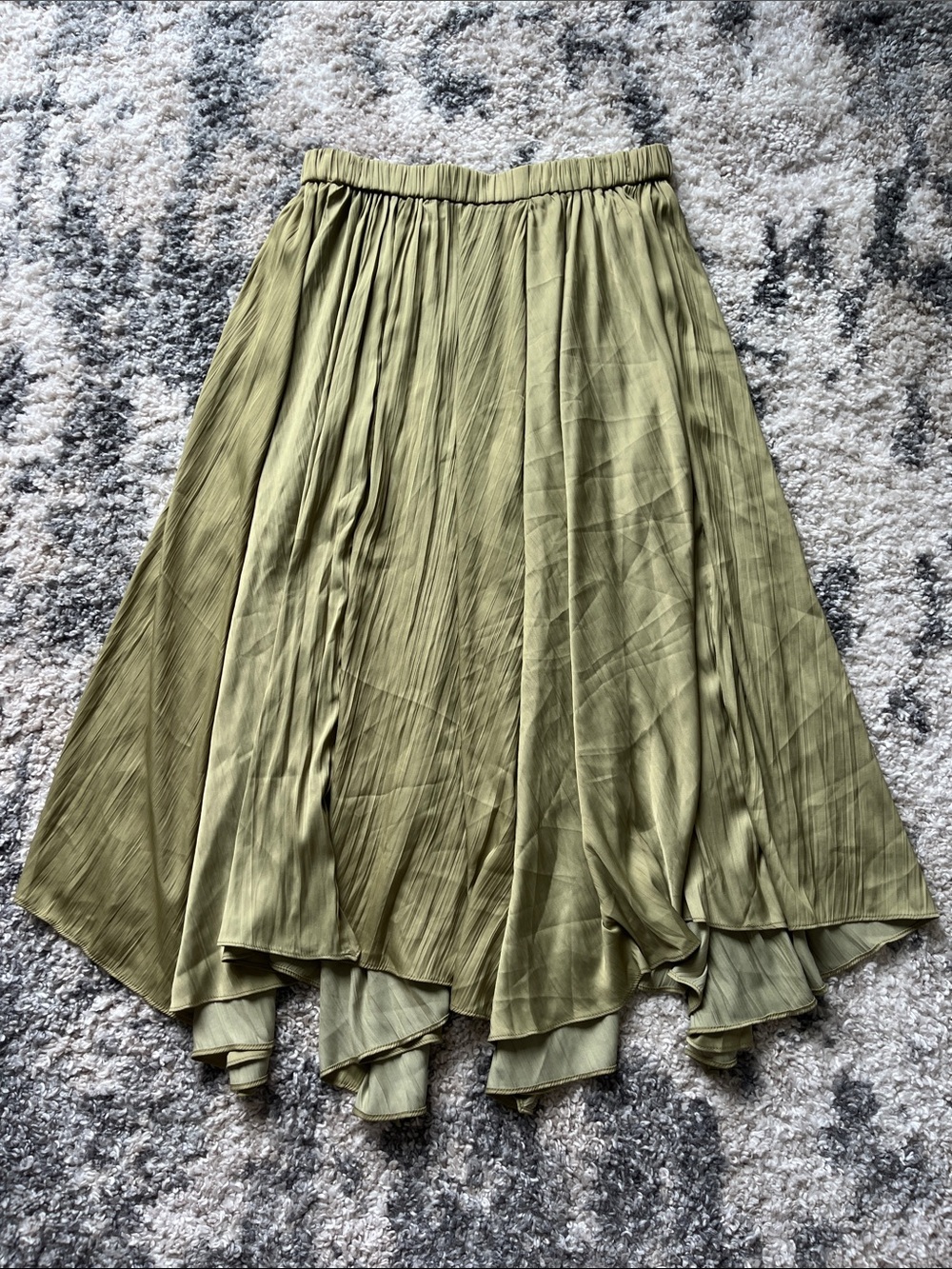 Anthropologie Olive Green Asymmetrical Midi Skirt